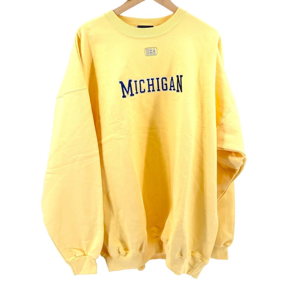 MINT Vintage 90s Perrin Wear Yellow Michigan Embroidered Crewneck Sweatshirt